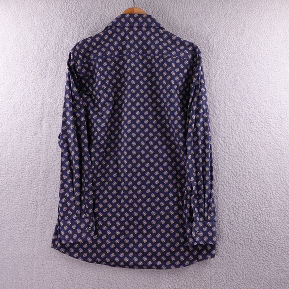 Eton Mens Contemporary Fit Navy Blue Floral Medallion Print Dress Shirt 16.5-42 - Picture 3 of 9